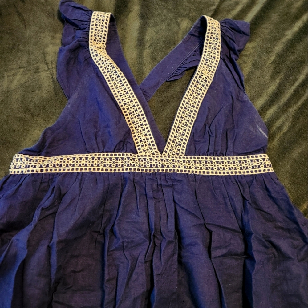 J. Crew Navy Blue Dress with Cream Trim